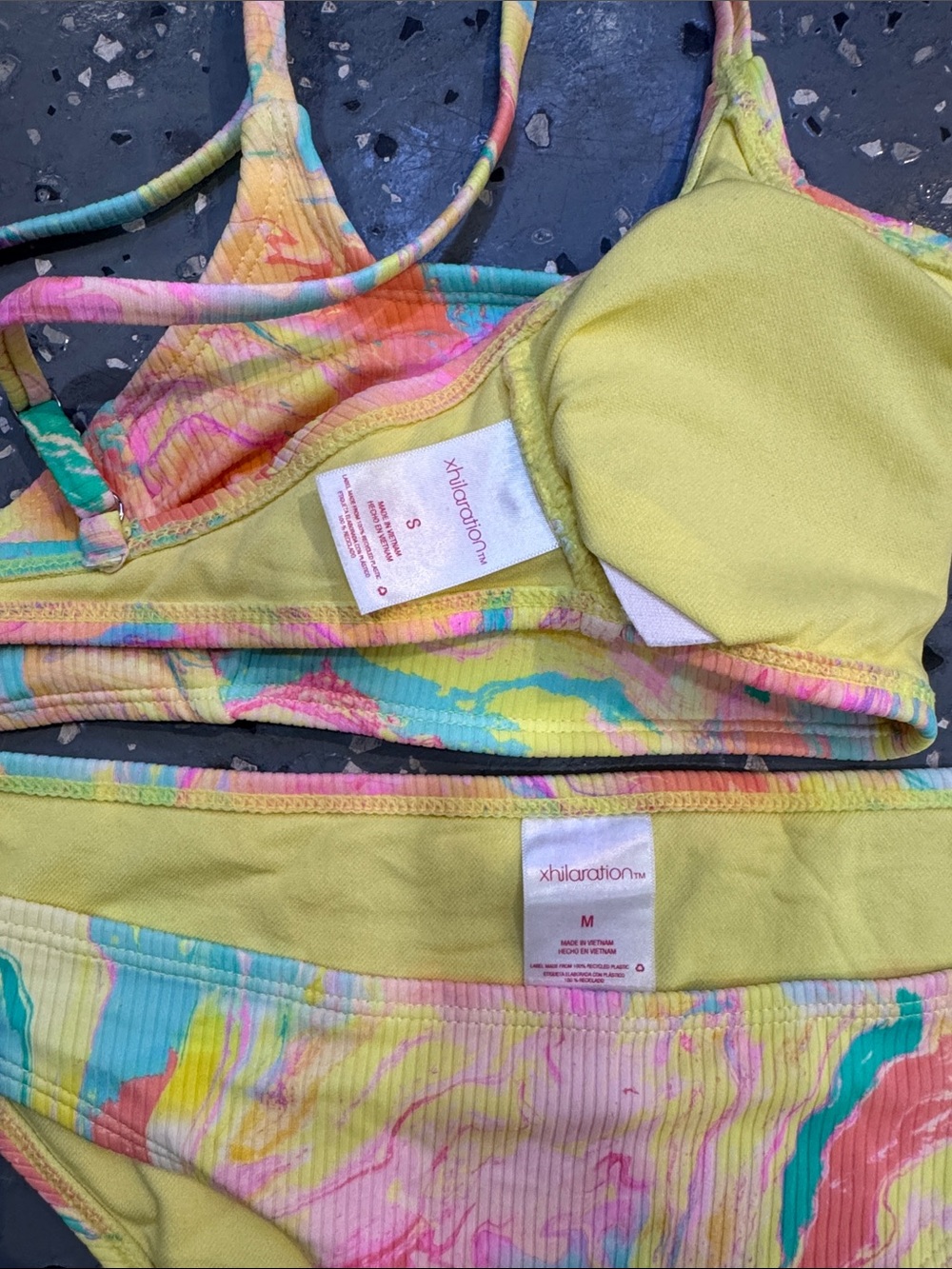 Xhilaration Neon Swirl Ribbed Bikini Set - Yellow, Pink, Teal - Picture 3 of 4